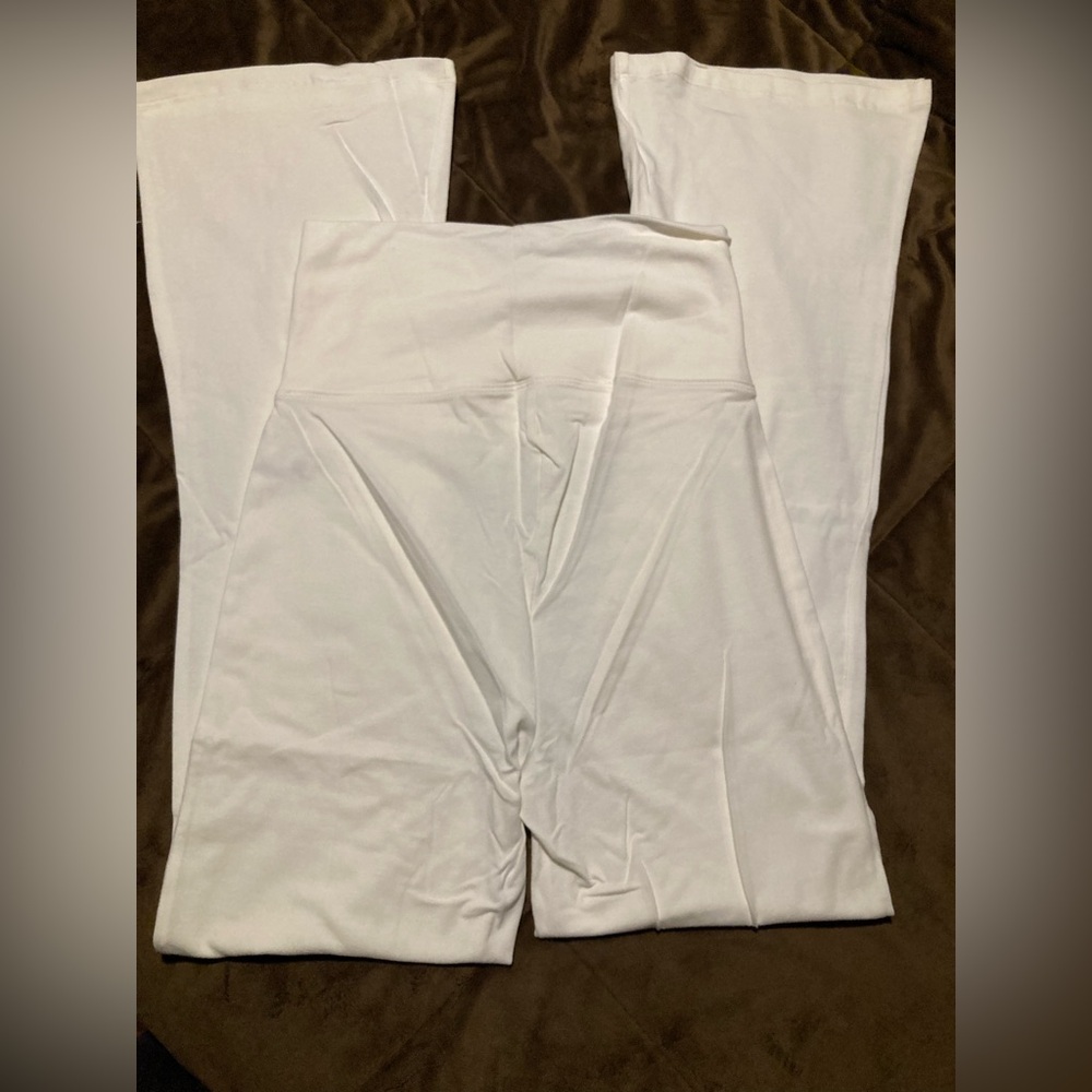 Zenana brand, size large, new in bag, fold over, white flare leg comfy pants